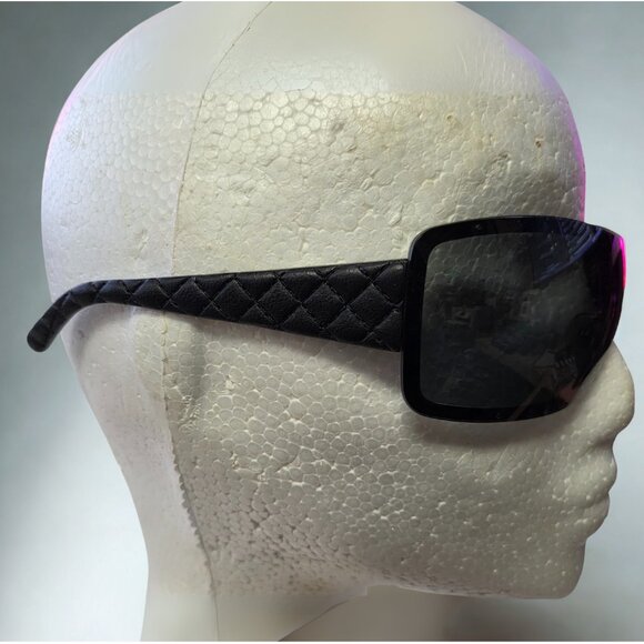 Chanel Black Quilted Leather Shield Sunglasses/Grey Lenses - 4155Q - Never Worn - Picture 14 of 15